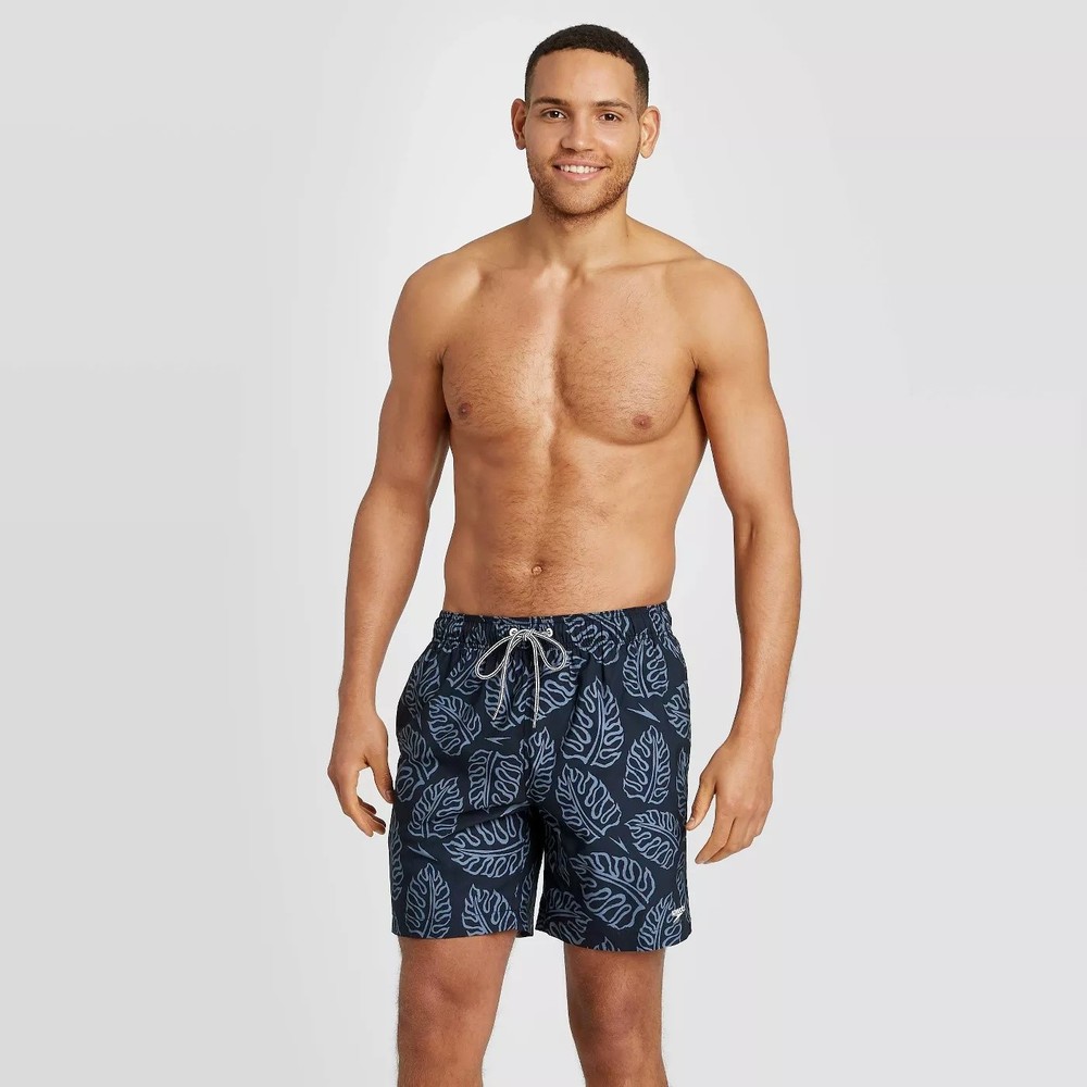 Speedo Men's 8" Floral Print Volley Swim Shorts in Navy Size M